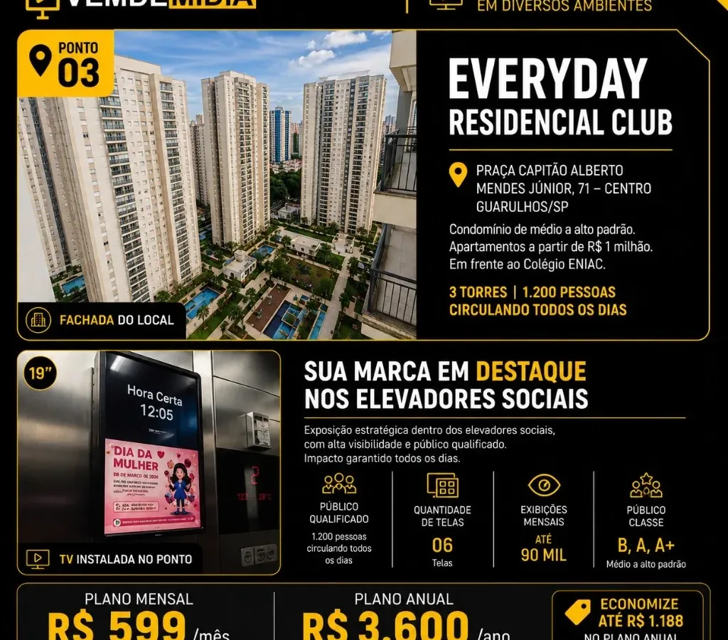 Ponto de mídia Everyday Residencial Club da rede VEMDEMIDIA