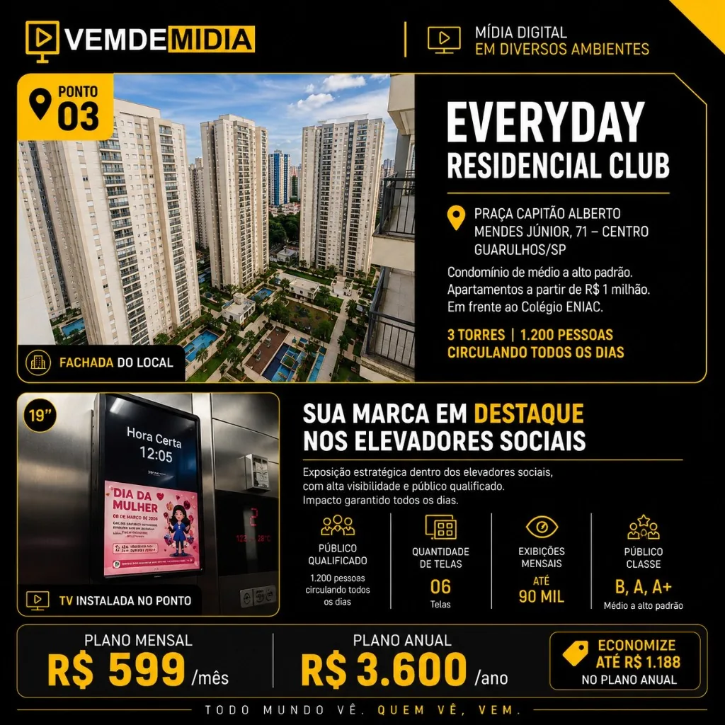 Ponto de mídia Everyday Residencial Club da rede VEMDEMIDIA