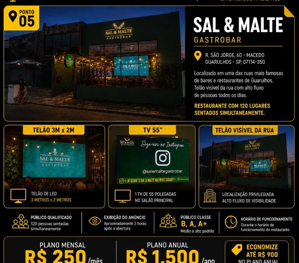 Ponto de mídia Sal & Malte Gastrobar da rede VEMDEMIDIA