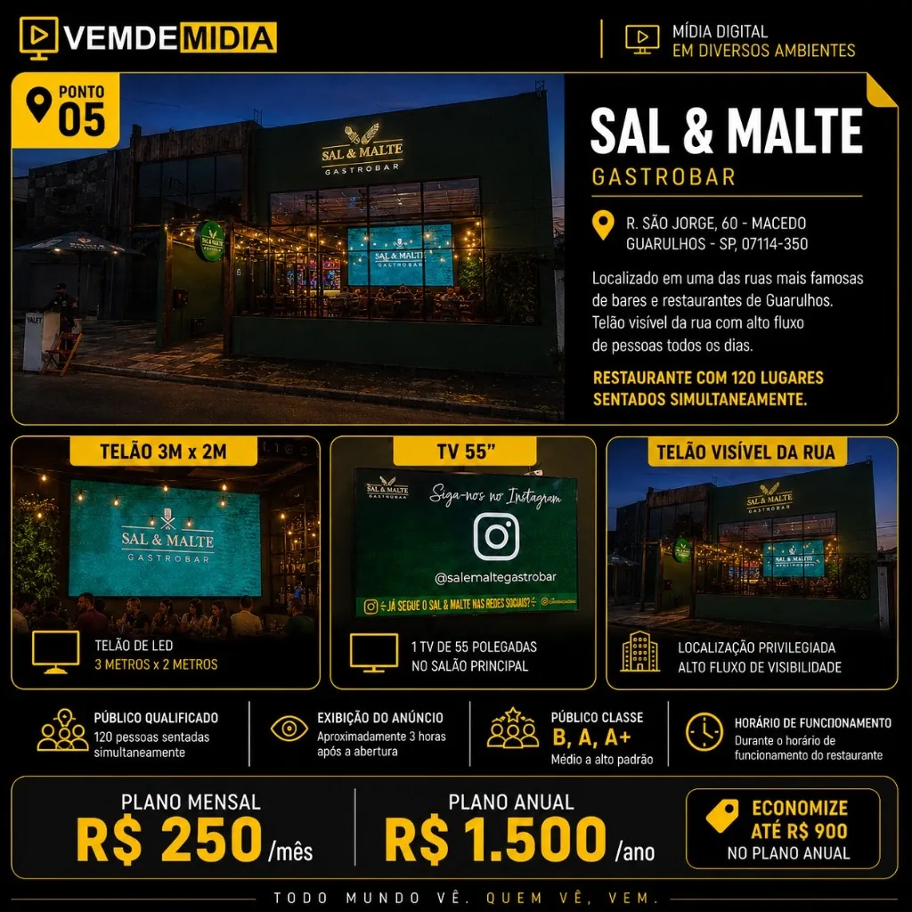 Ponto de mídia Sal & Malte Gastrobar da rede VEMDEMIDIA